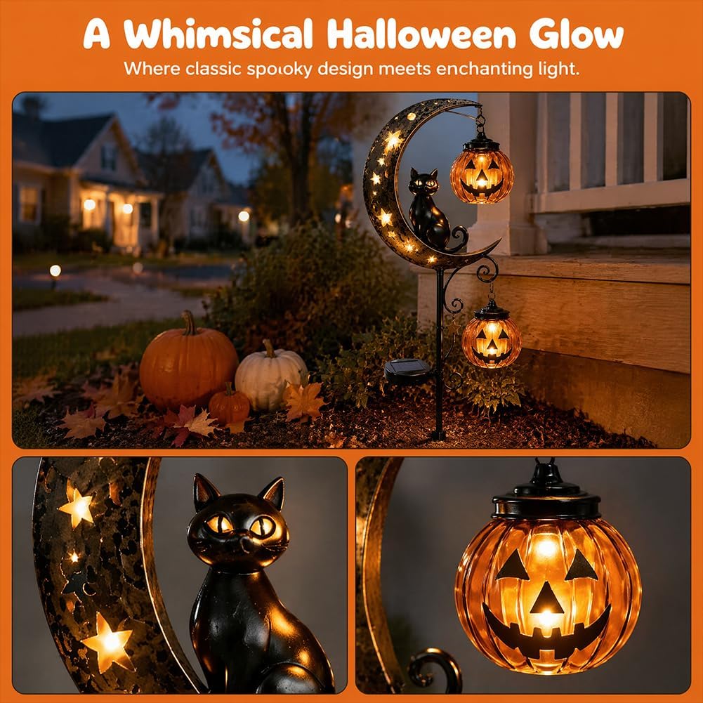 Solar Halloween Black Cat & Pu - Halloween Pumpkin Decor Led review and price
