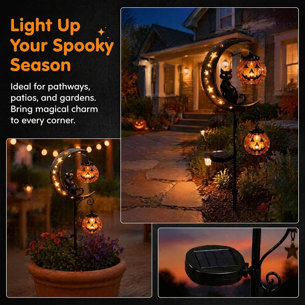 Solar Halloween Black Cat & Pu - Halloween Pumpkin Decor Led review and price