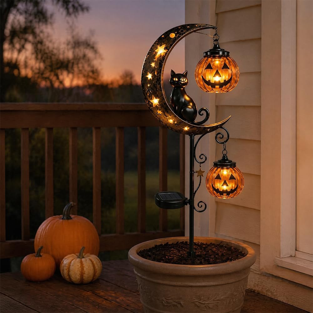 Solar Halloween Black Cat Pump - Halloween Pumpkin Decor Led review and price